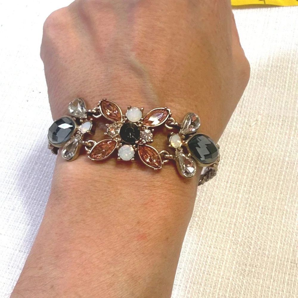 Gold Tone Crystal Adjustable Bracelet Floral‎ Station Drawstring Fashion Jewelry